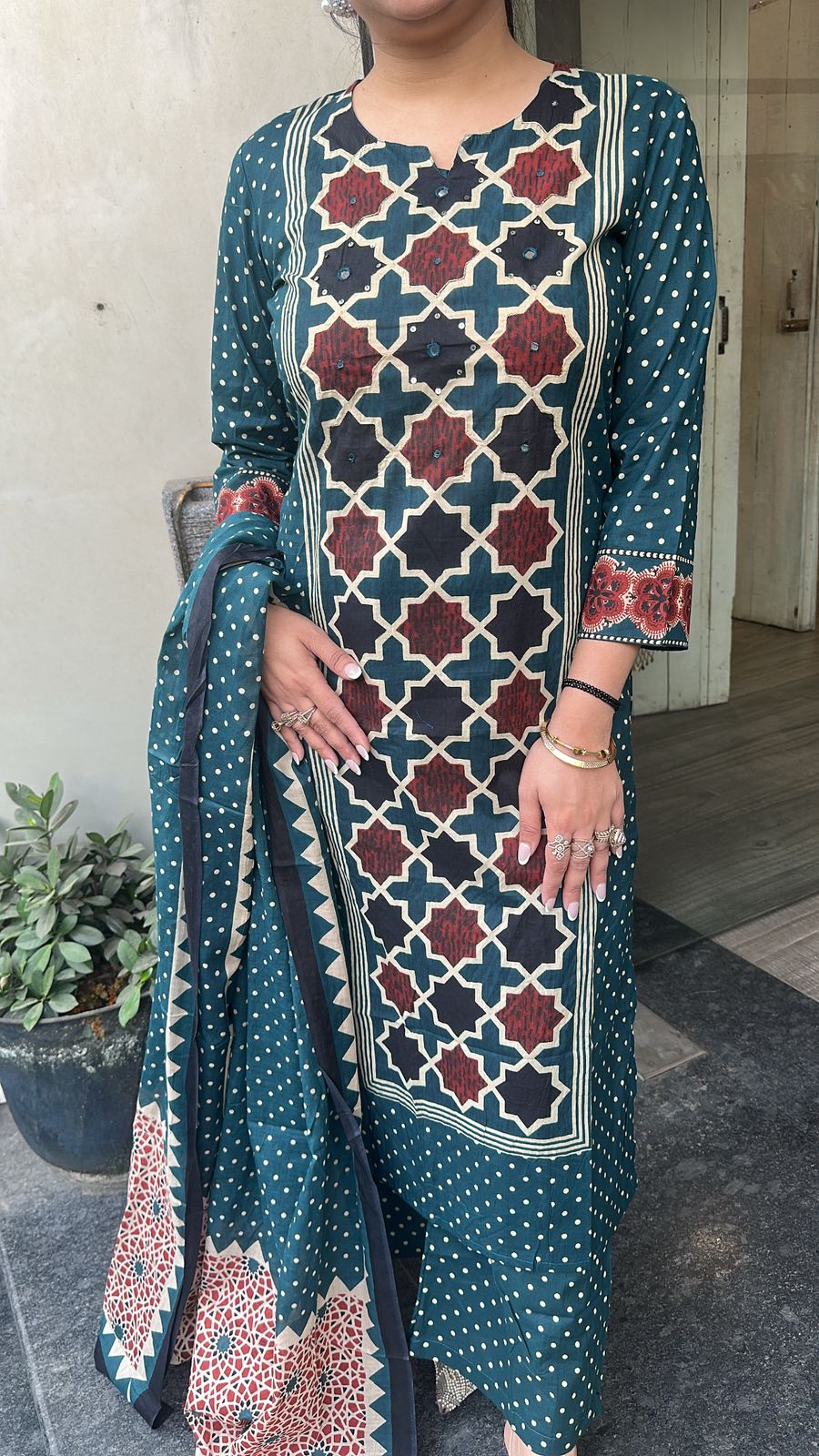 Kitaab Teal Blue Digital Cotton Suit