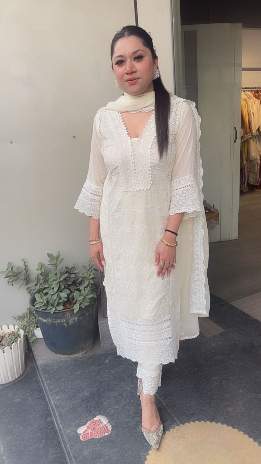 Motif Ivory Chikankari Cotton Suit