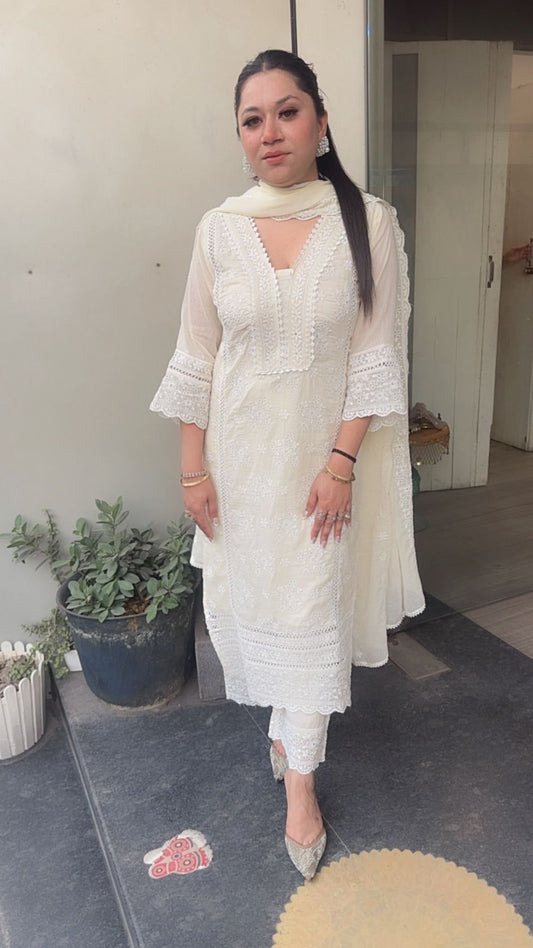 Motif Ivory Chikankari Cotton Suit