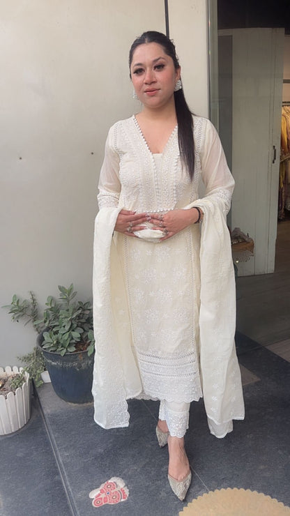 Motif Ivory Chikankari Cotton Suit