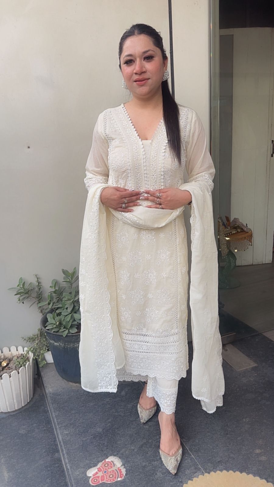 Motif Ivory Chikankari Cotton Suit