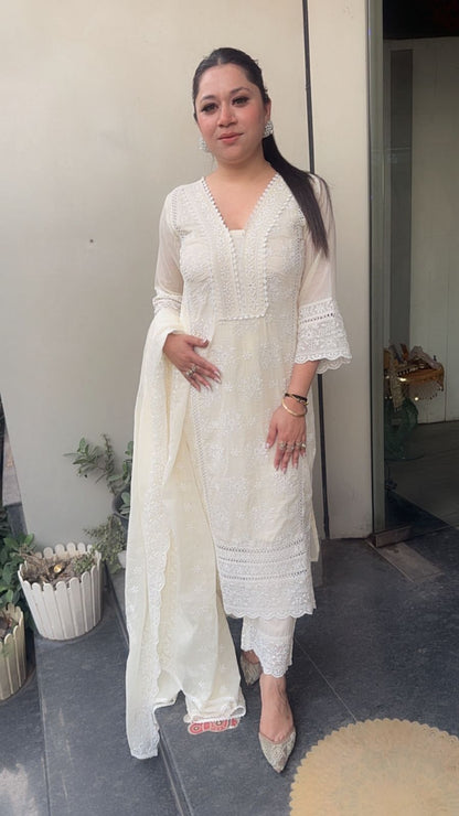 Motif Ivory Chikankari Cotton Suit