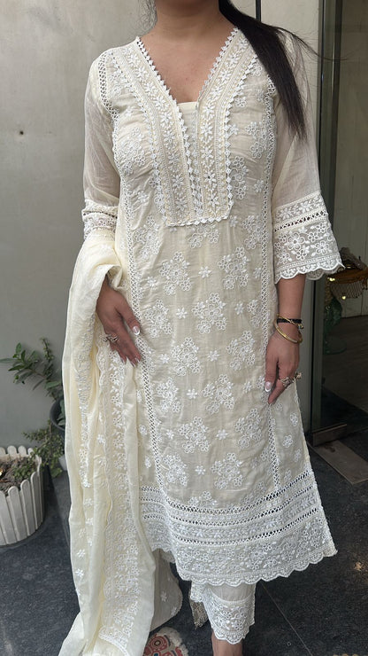 Motif Ivory Chikankari Cotton Suit