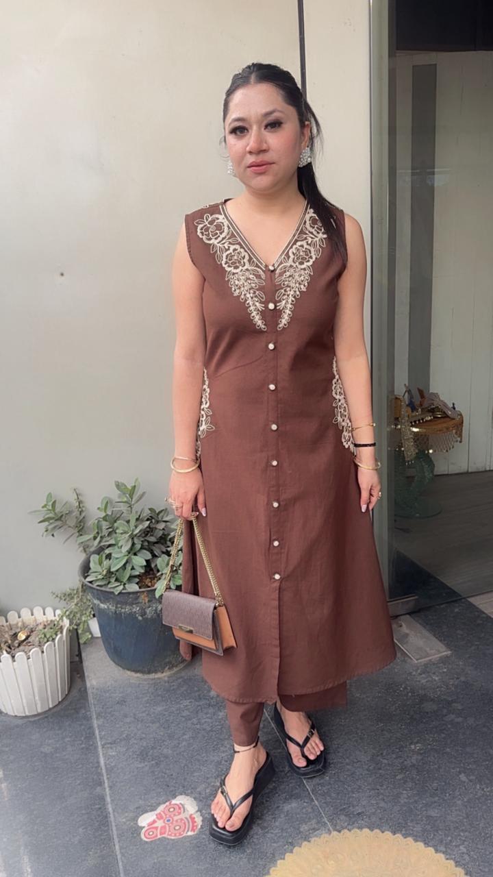 Flames Brown Tunic set (Sleeve Fabric Attached)