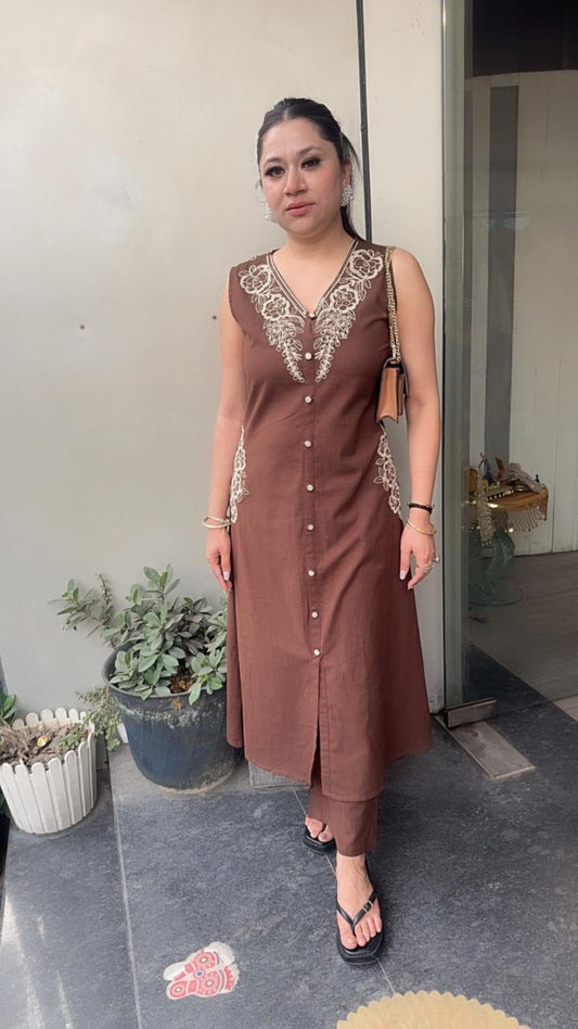 Flames Brown Tunic set (Sleeve Fabric Attached)