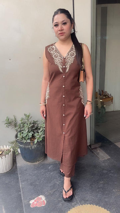 Flames Brown Tunic set (Sleeve Fabric Attached)