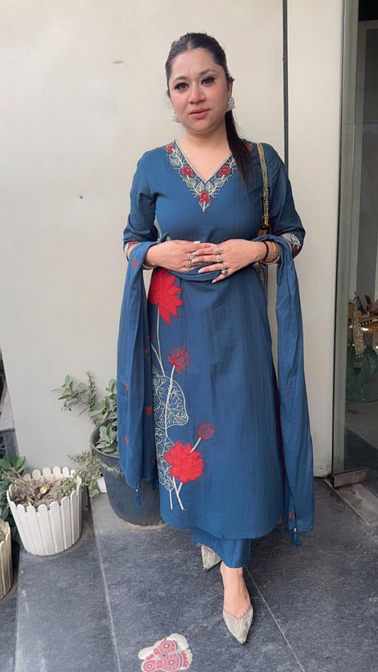 Mutiyaran Teal Blue Cotton Suit