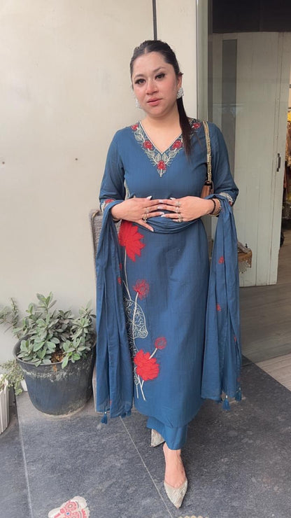 Mutiyaran Teal Blue Cotton Suit