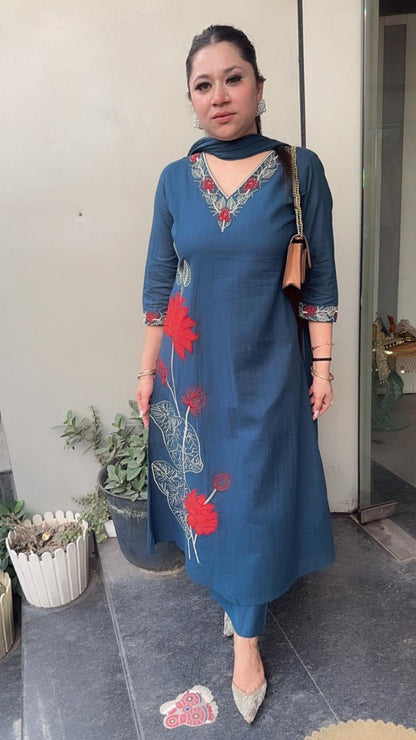 Mutiyaran Teal Blue Cotton Suit