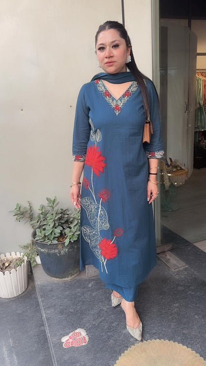 Mutiyaran Teal Blue Cotton Suit