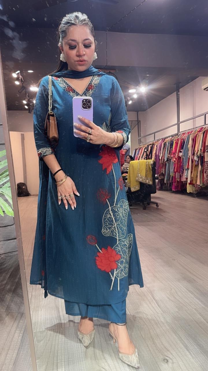 Mutiyaran Teal Blue Cotton Suit