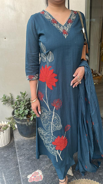 Mutiyaran Teal Blue Cotton Suit