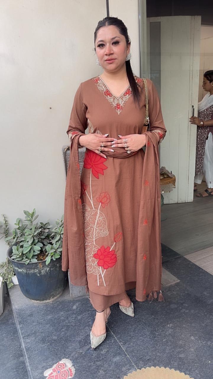 Mutiyaran Brown Cotton Suit