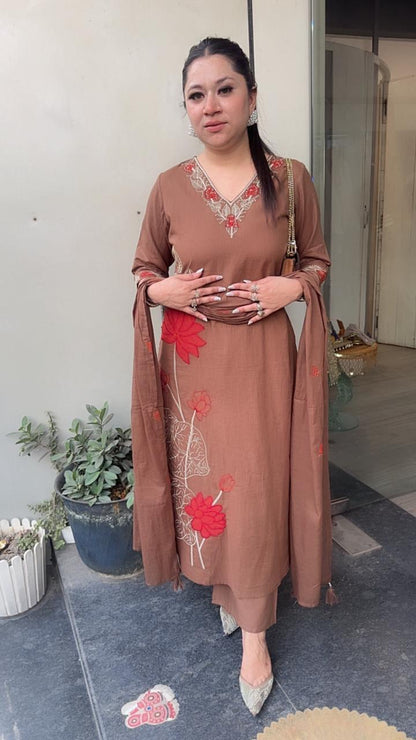 Mutiyaran Brown Cotton Suit