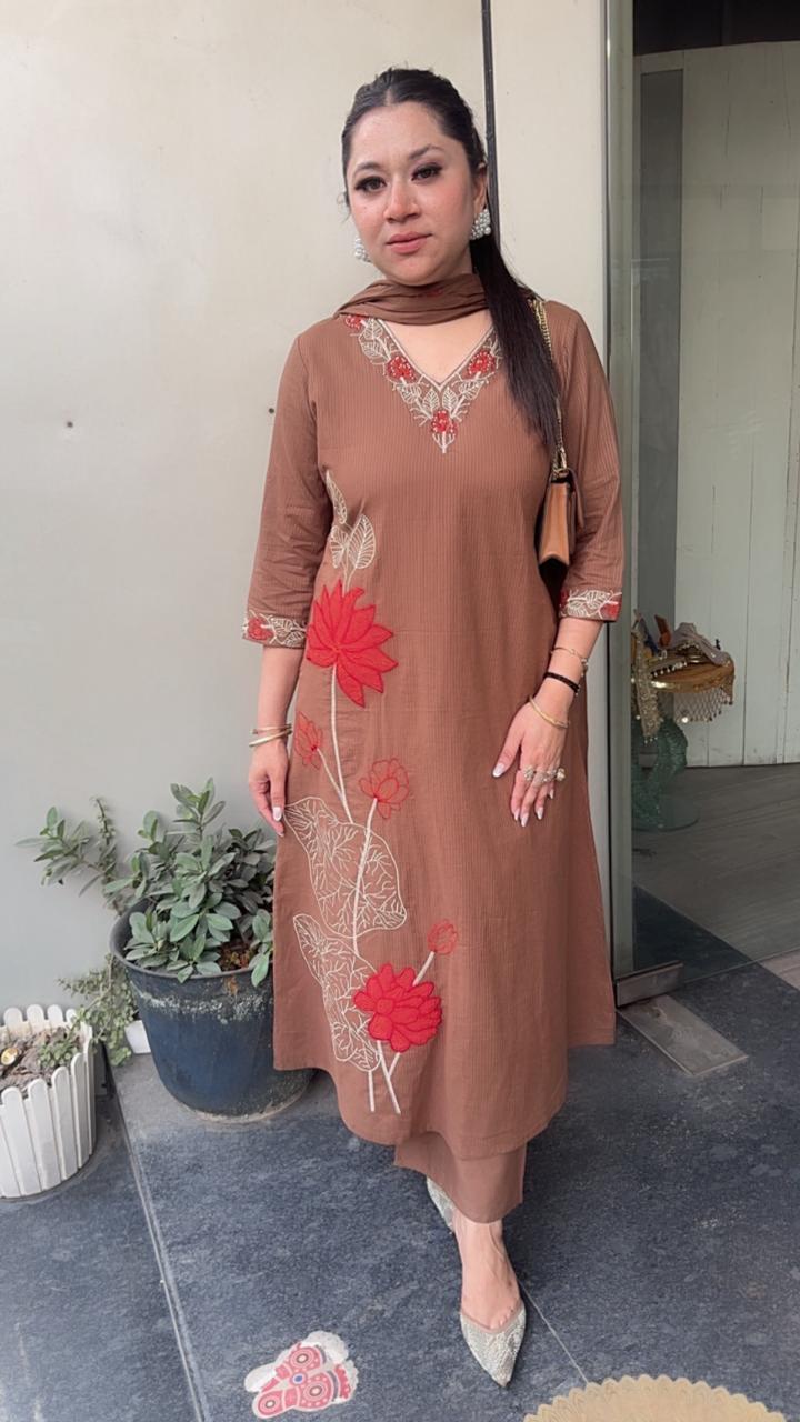 Mutiyaran Brown Cotton Suit