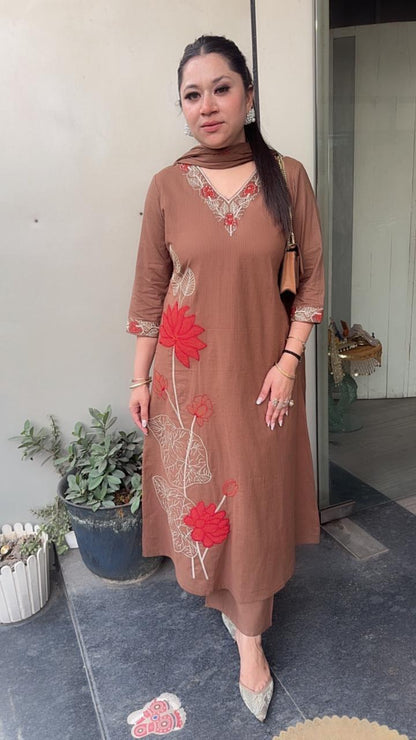 Mutiyaran Brown Cotton Suit