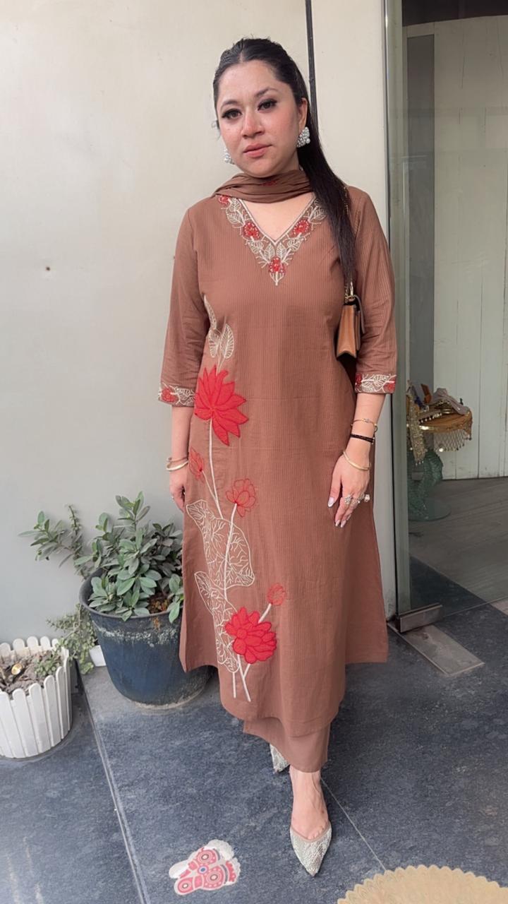 Mutiyaran Brown Cotton Suit