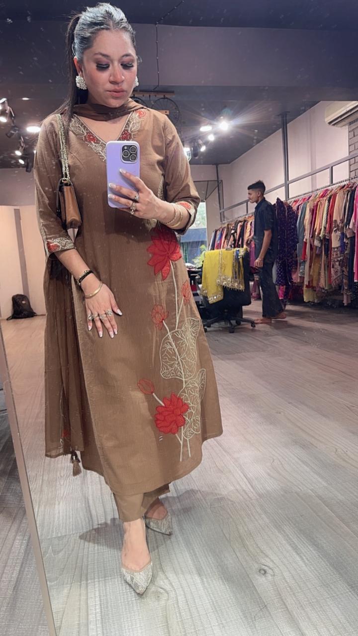 Mutiyaran Brown Cotton Suit