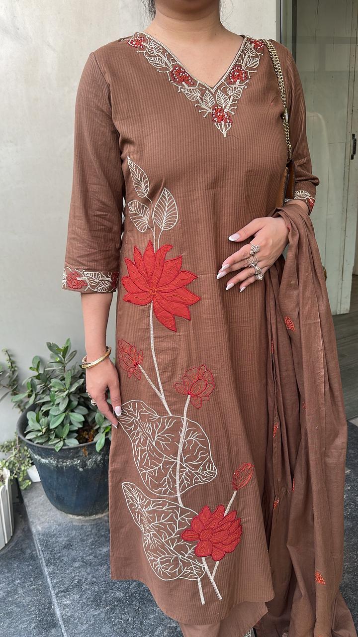 Mutiyaran Brown Cotton Suit