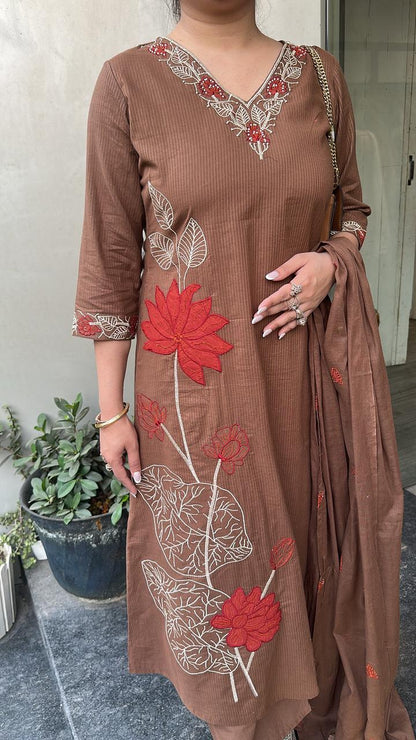 Mutiyaran Brown Cotton Suit