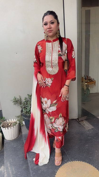 Cheeni Rust Digital print Crepe Suit