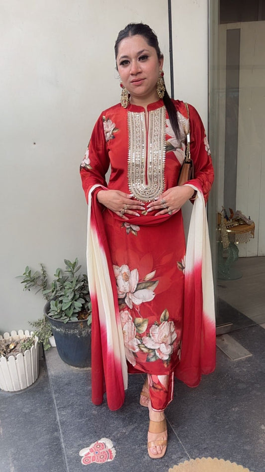 Cheeni Rust Digital print Crepe Suit