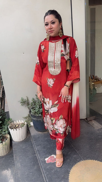 Cheeni Rust Digital print Crepe Suit