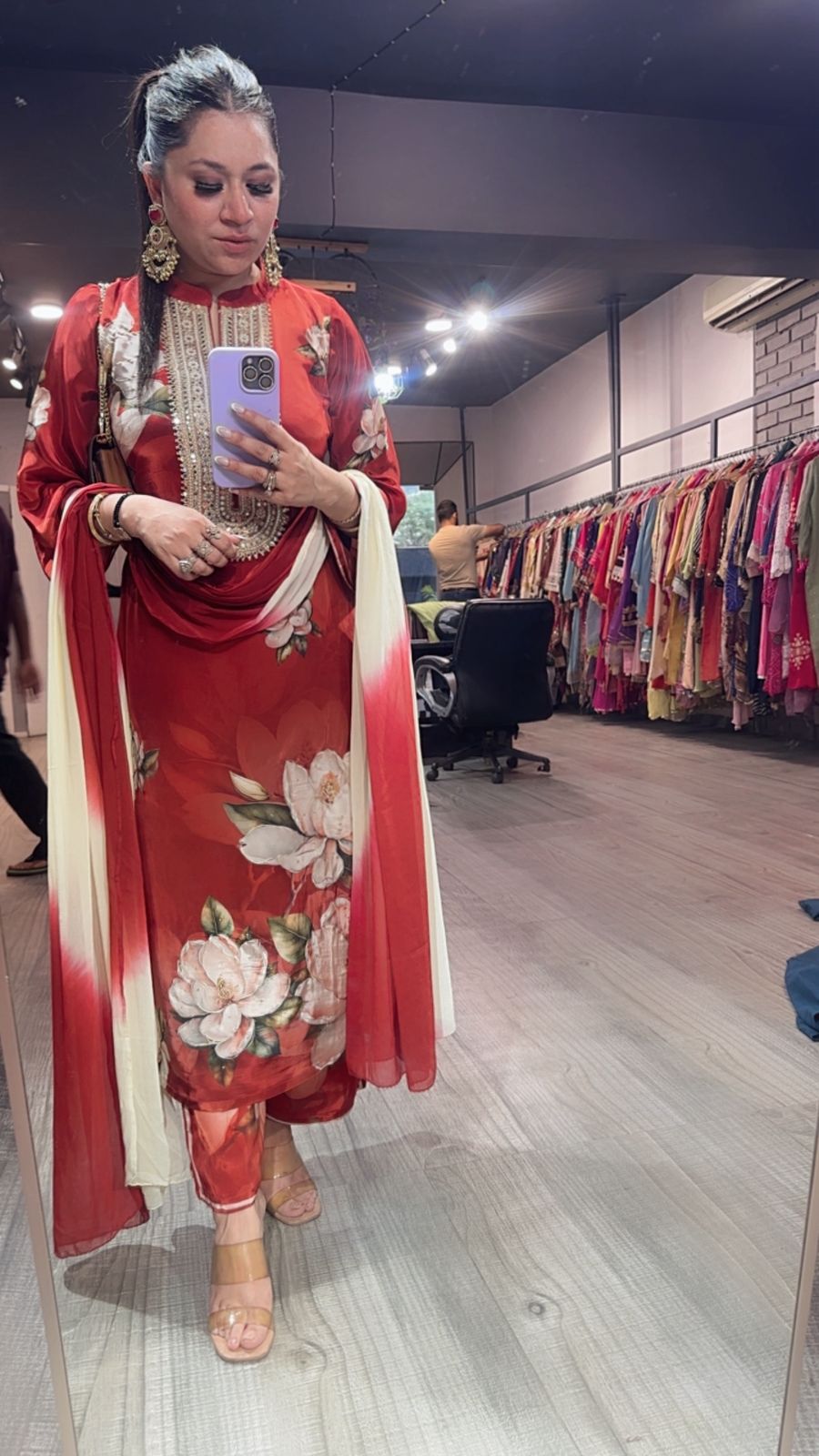 Cheeni Rust Digital print Crepe Suit