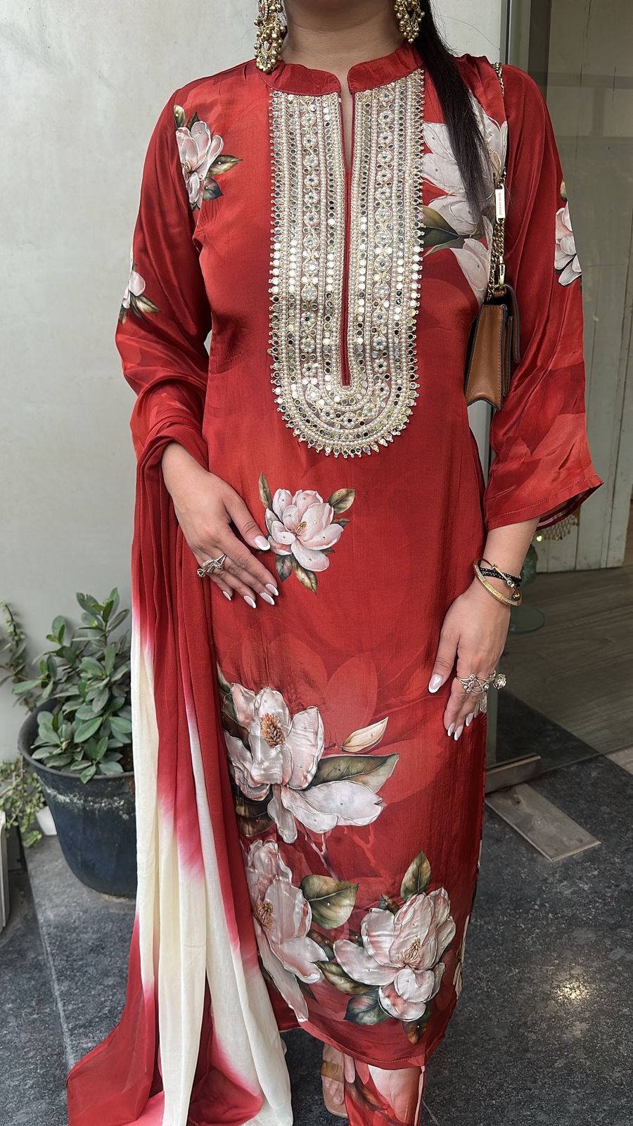 Cheeni Rust Digital print Crepe Suit