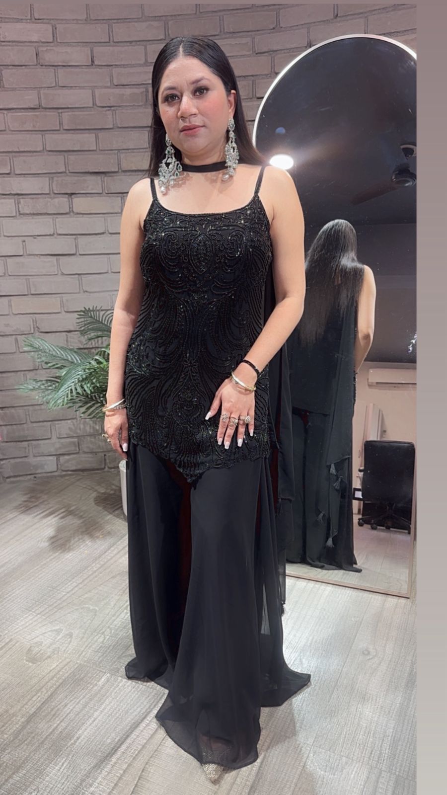 Bollywood Black 3pc Set Designer Plazoo Set (Sleeve Fabric Attached)