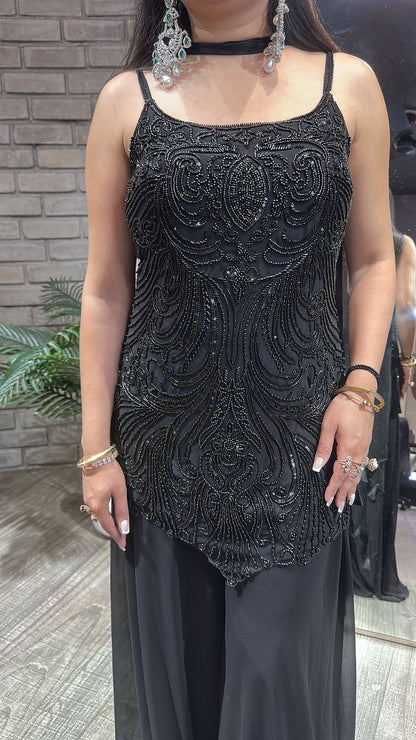 Bollywood Black 3pc Set Designer Plazoo Set (Sleeve Fabric Attached)