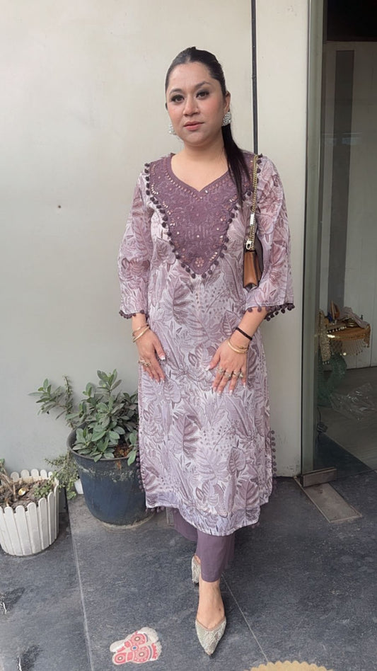 Bombay Lavander Digital Pom Pom Tunic Set