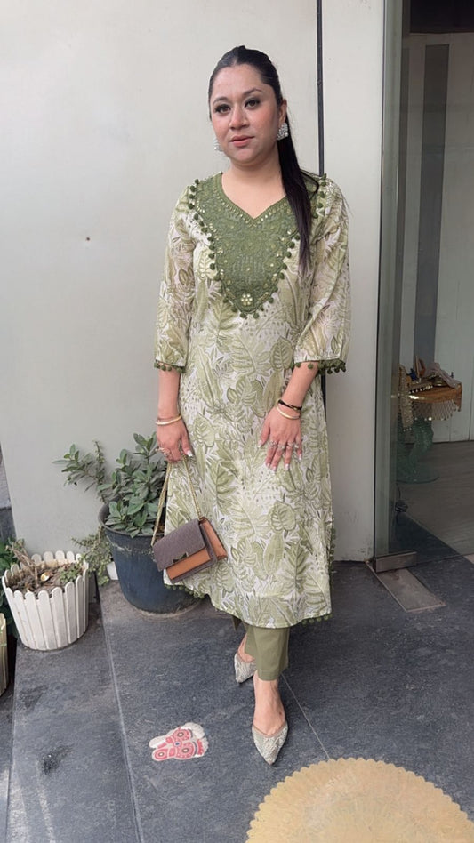 Bombay Green  Digital Pom Pom Tunic Set