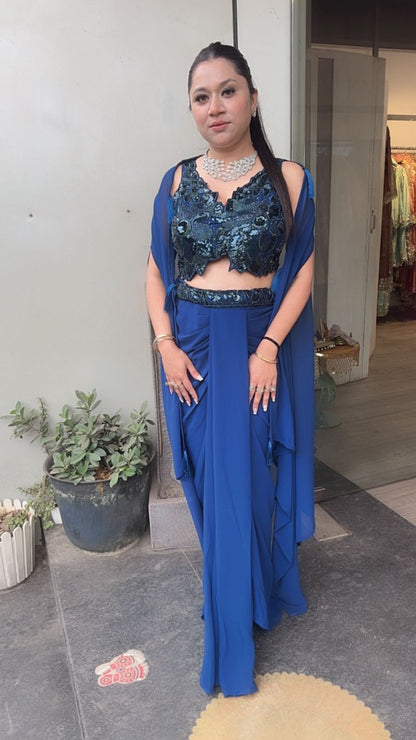 Tivoli Sufi Royal Blue Dhoti Cape Dress 3pc set