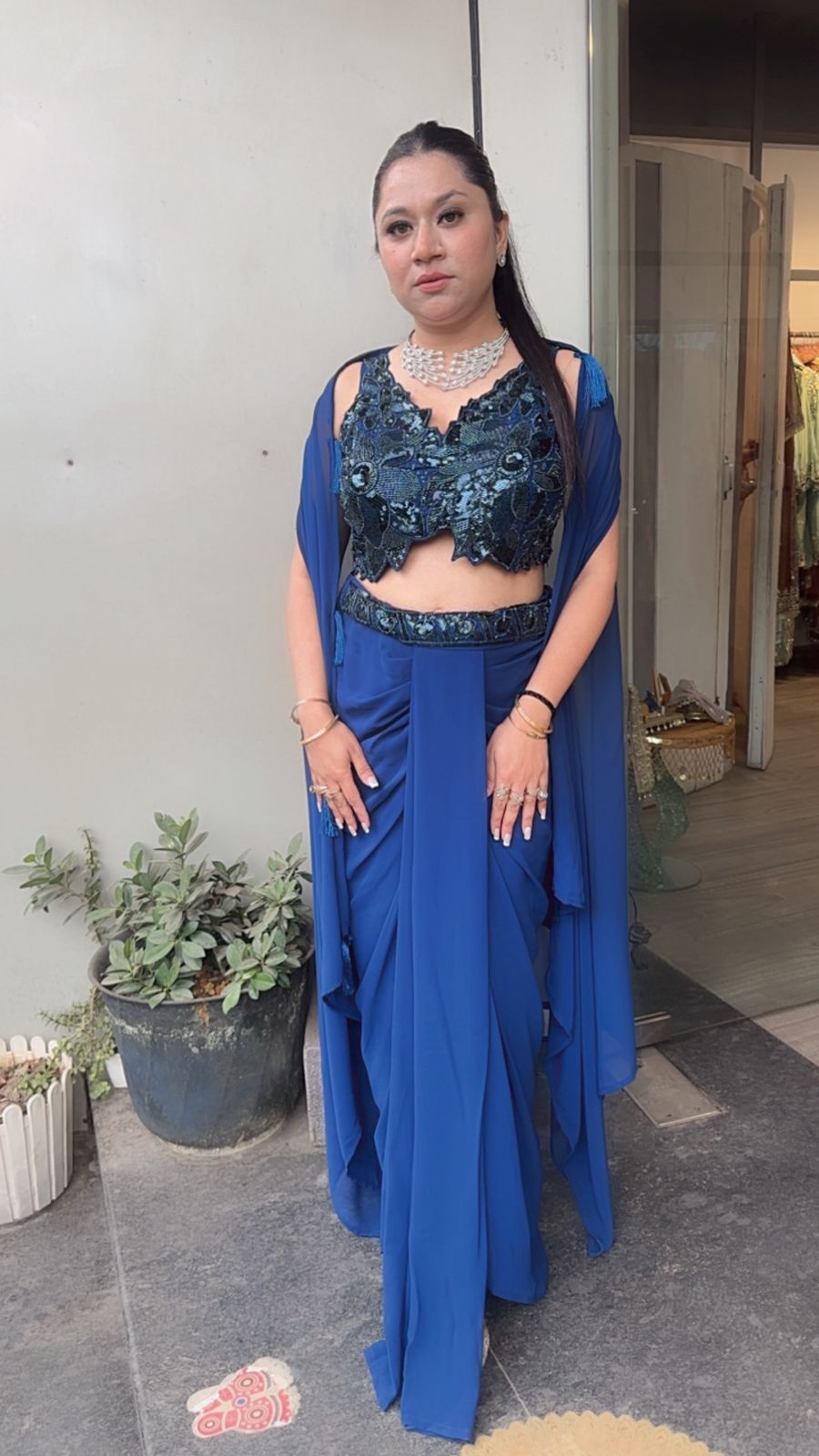 Tivoli Sufi Royal Blue Dhoti Cape Dress 3pc set