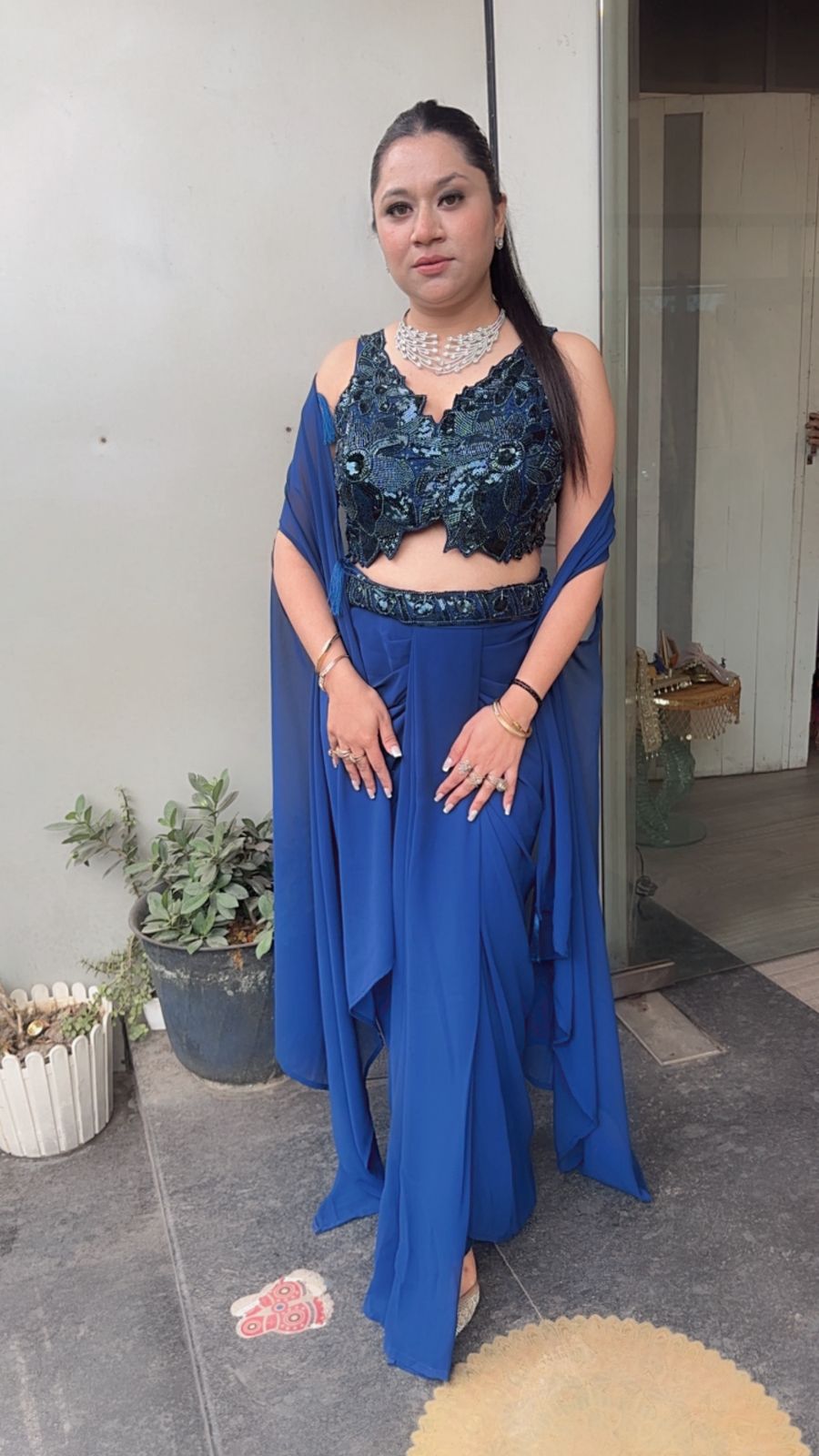 Tivoli Sufi Royal Blue Dhoti Cape Dress 3pc set