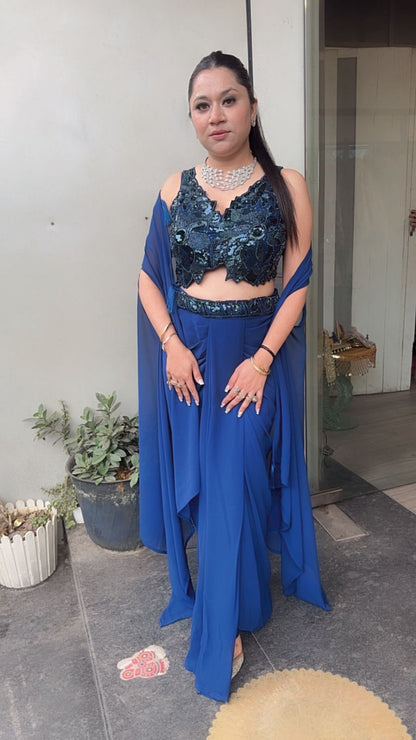 Tivoli Sufi Royal Blue Dhoti Cape Dress 3pc set