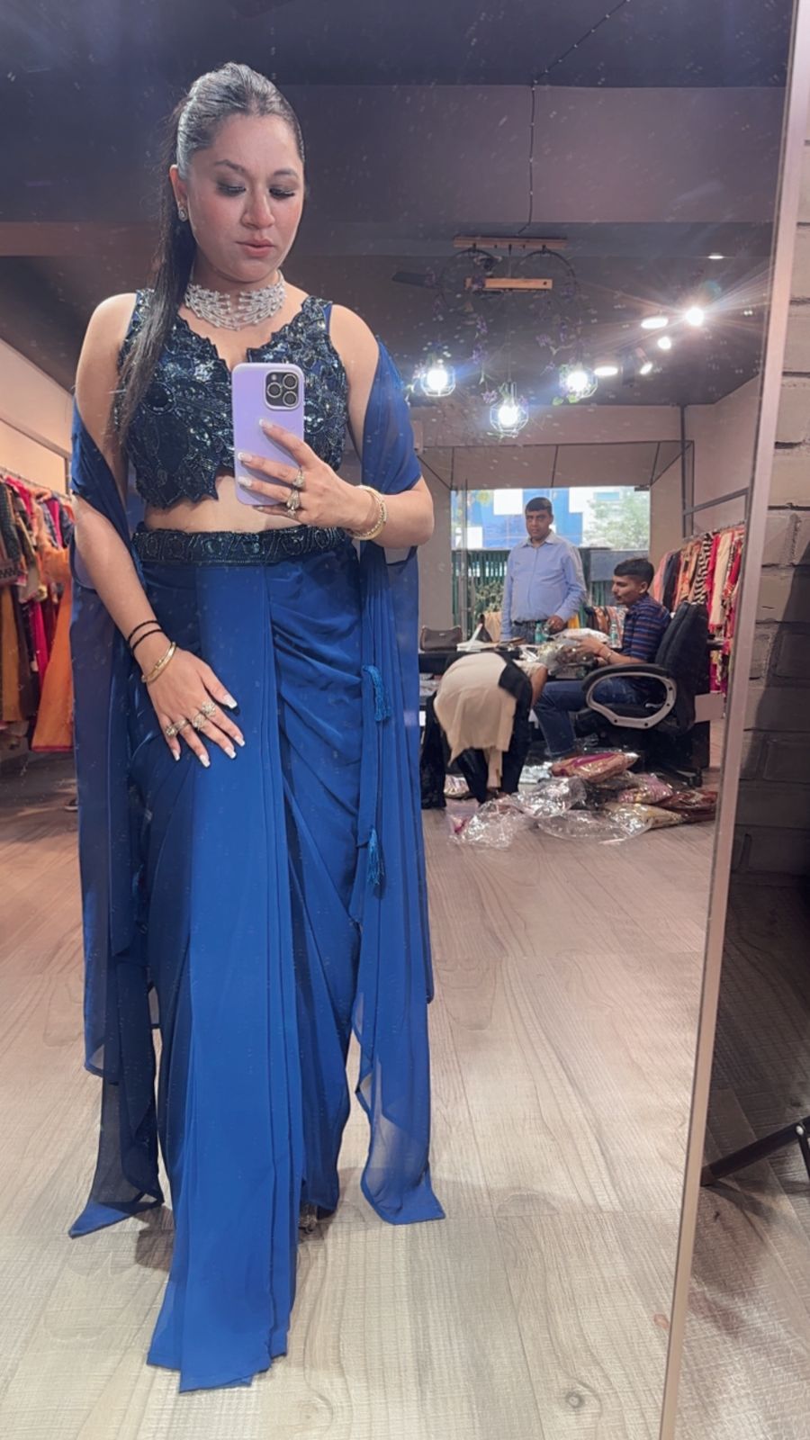 Tivoli Sufi Royal Blue Dhoti Cape Dress 3pc set