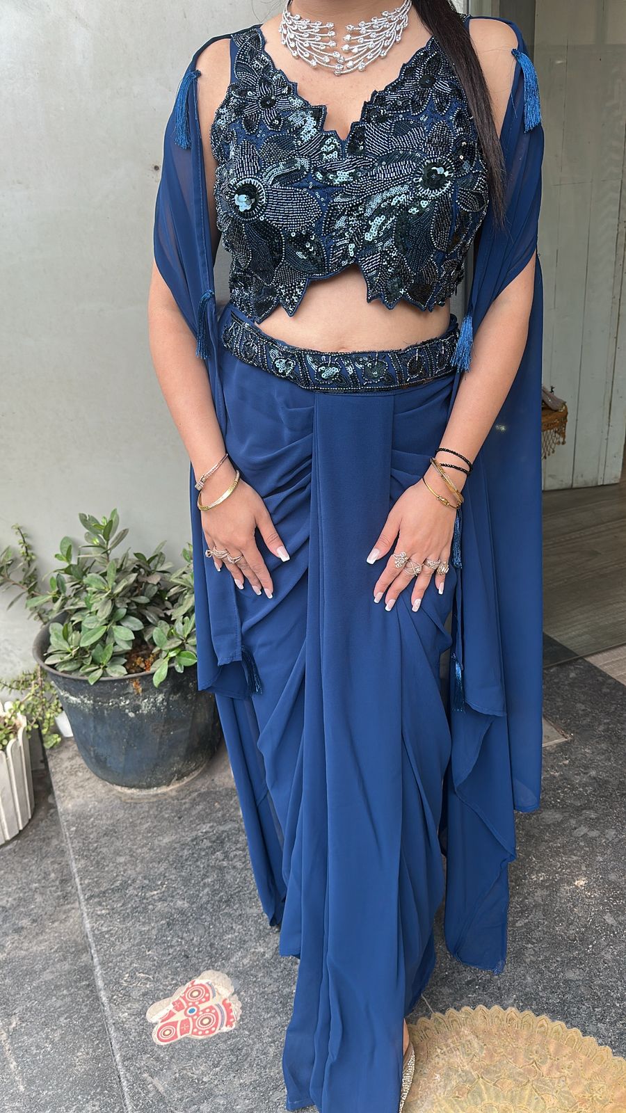 Tivoli Sufi Royal Blue Dhoti Cape Dress 3pc set