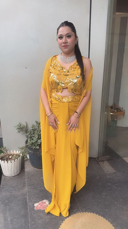 Tivoli Sufi Musturd Yellow Dhoti Cape Dress 3pc Set