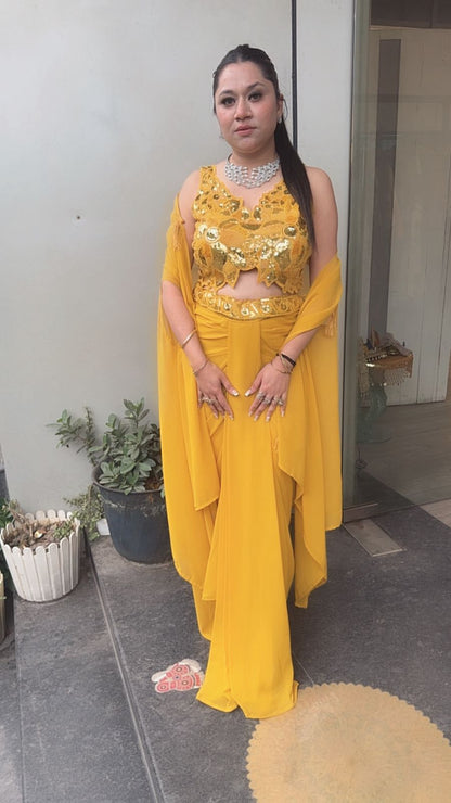 Tivoli Sufi Musturd Yellow Dhoti Cape Dress 3pc Set