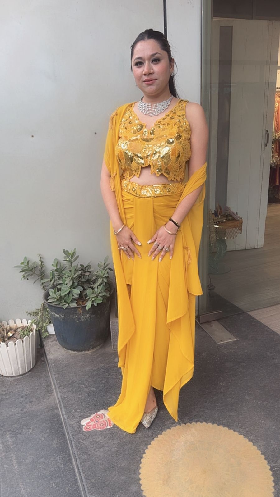 Tivoli Sufi Musturd Yellow Dhoti Cape Dress 3pc Set