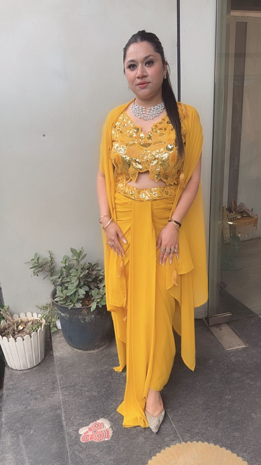 Tivoli Sufi Musturd Yellow Dhoti Cape Dress 3pc Set