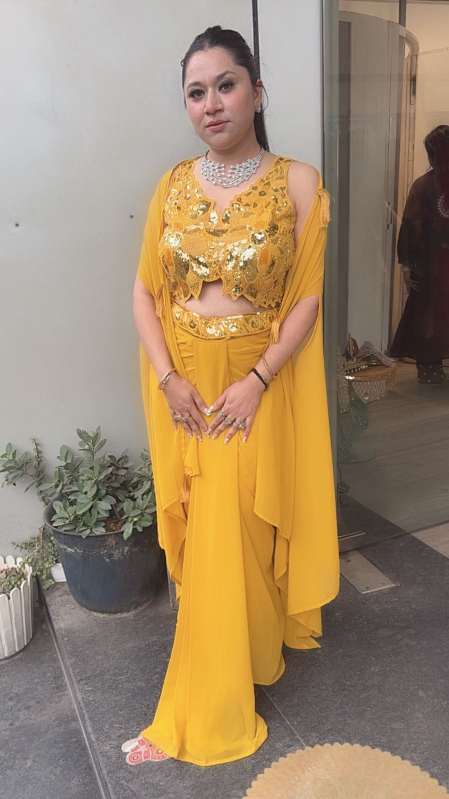 Tivoli Sufi Musturd Yellow Dhoti Cape Dress 3pc Set