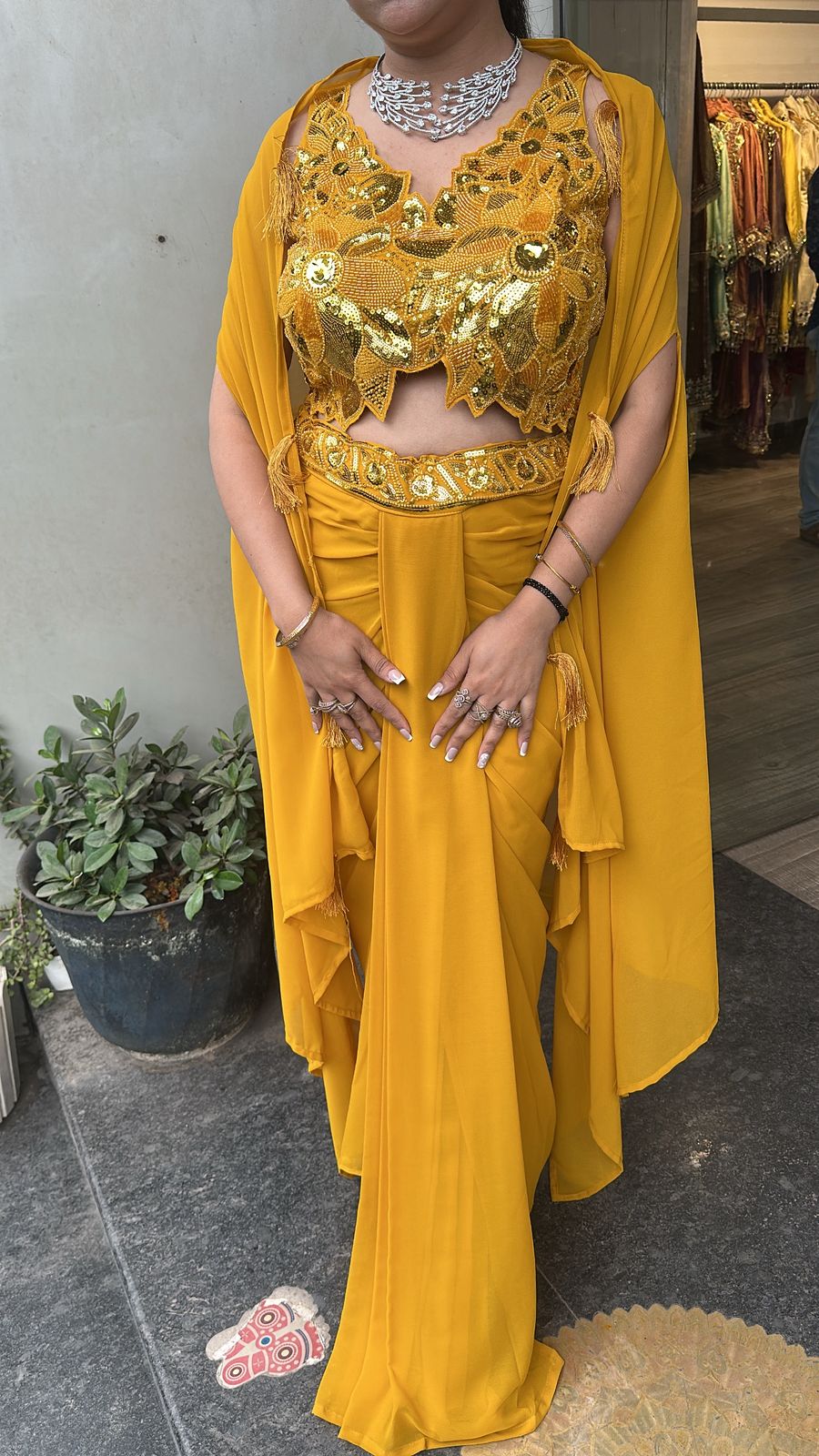 Tivoli Sufi Musturd Yellow Dhoti Cape Dress 3pc Set