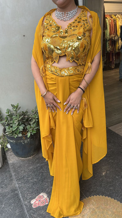 Tivoli Sufi Musturd Yellow Dhoti Cape Dress 3pc Set