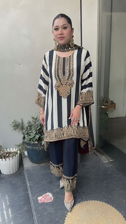 Misso Black white Digital Print C-Cut Style Designer Suit