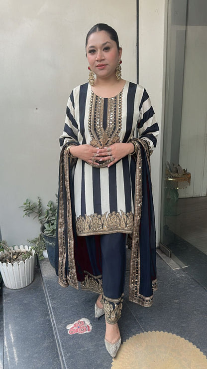 Misso Black white Digital Print C-Cut Style Designer Suit