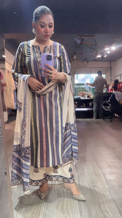 Folga purple Beige Cotton Designer Suit