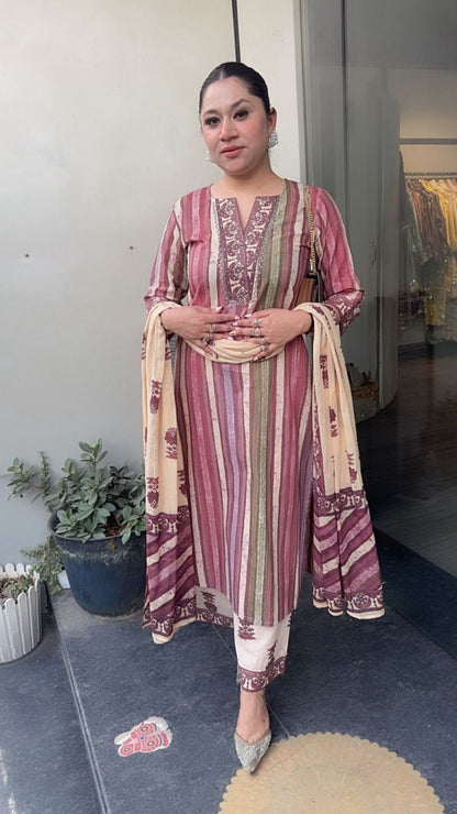 Folga pink Beige Cotton Designer Suit